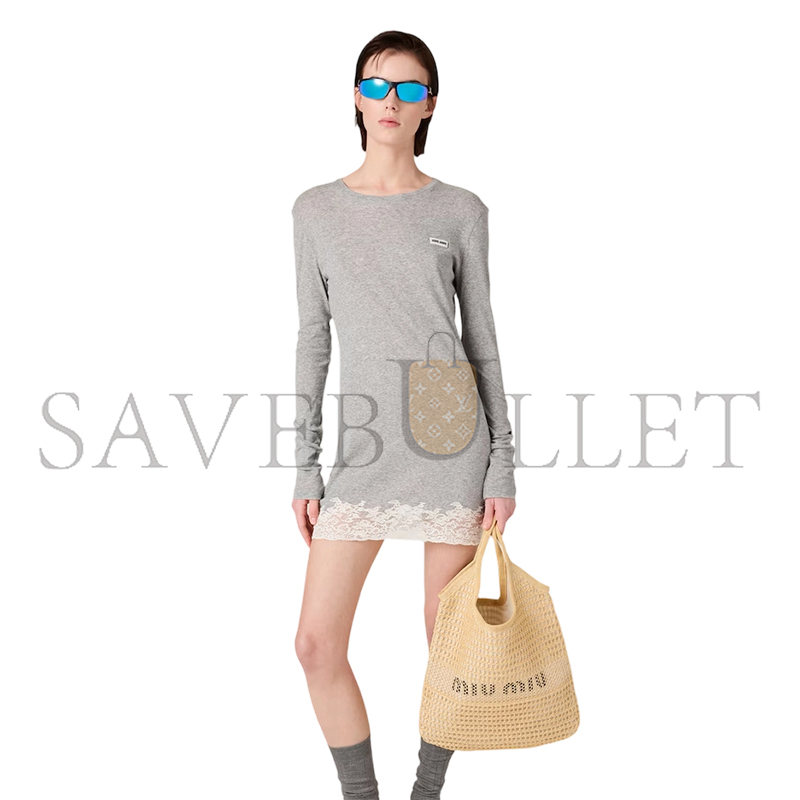 MIU MIU IVY RAFFIA-EFFECT AND LINEN BAG 5BG231 (40*35cm)